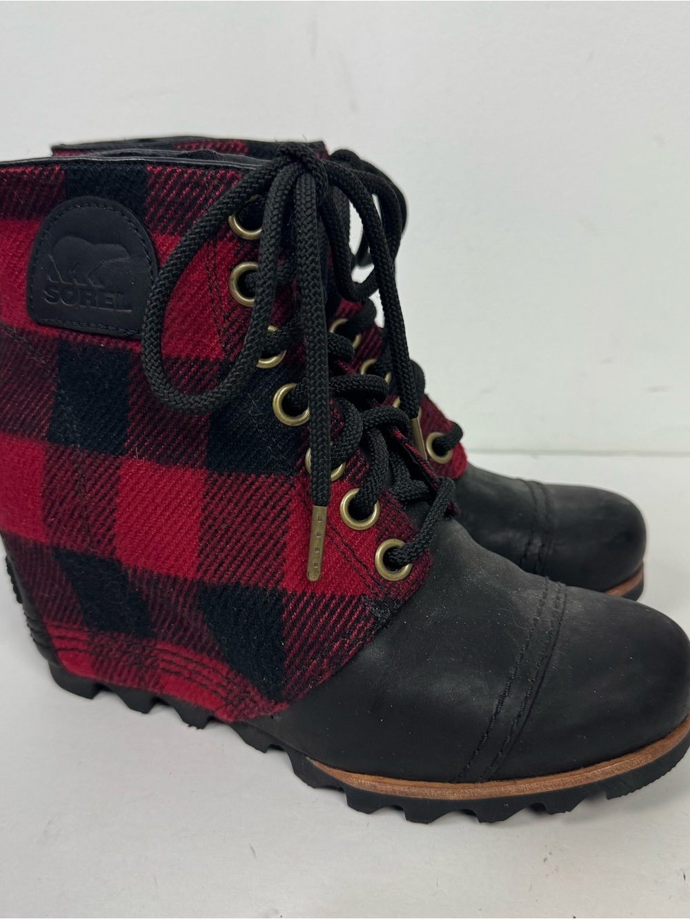 Sorel Buffalo Plaid Wedges Shoes Winter Lace Up Boots